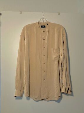 Structure Light Beige 100% Silk Shirt; Has Some Holes and Stains-See Photos